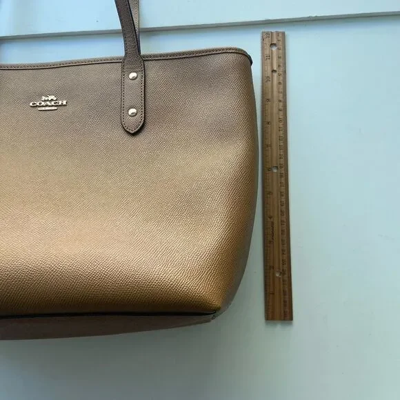 COACH City Zip Tote Saddle Light Brown Crossgrain Leather Bag Gold F58846 - Picture 9 of 13